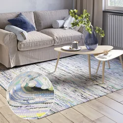 Teppich "Ameer", bunt (blau, grün mix), B:160cm H:10mm L:230cm, Baumwolle, Polyester, MYFLAIR MÖBEL & ACCESSOIRES, Teppiche, Handweb Teppich, 90% Baumwolle, handgewebt, Scandi