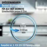 Piebert 2x Piebert Dichtung 39154 22cm für Silit Sicomatic® Schnellkochtopf Deckel, grau, Silikon, 22cm Innendurchmesser, 24,5cm Außendurchmesser für 3l 4,5l 6,5l 8,5l wie 4004633162100