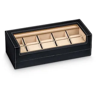 Hermann Jäckle Uhrenbox Aurich I Uhren-Box für 5 Uhren I Uhrenbox I Uhrenkasten schwarz I Uhrenaufbewahrung I Uhrenbox für Armbanduhren I Uhrenetui mit Klappdeckel