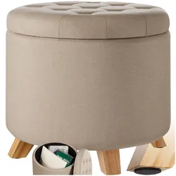 tectake® Sitzhocker mit Stauraum, rund, in Leinenoptik, 44,5 x 41,5 cm