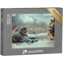 puzzleYOU Puzzle Puzzle 1000 Teile XXL „Katze im Winterfenster“, 1000 Puzzleteile, puzzleYOU-Kollektionen Katzen-Puzzles