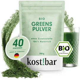 kost!bar Greens Pulver - 60 Portionen reiner Natur Zusatzfreies Konzentrat aus 5 Bio-Gräsern 200 g