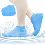 ACTOYS Silikon Regenüberschuhe, 1 Paar Wasserdichte Überschuhe mit Antirutschsohle, Regen Schuhüberzieher, Wasserdichte Schuhüberzieher Silikon für Regen, Schneetag, Schlammige Straßen (Blau, XL)