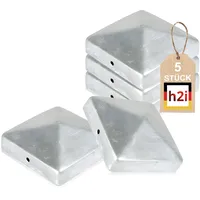 h2i Pfostenkappe | Stahl verzinkt | 101 x 101 mm | 5 Stück | Eckige Abdeckkappe für Garten Holzpfosten Pfostenträger & Zaunpfosten in Pyramidenform | Wetterschutz für Holz-Balken & Pfosten