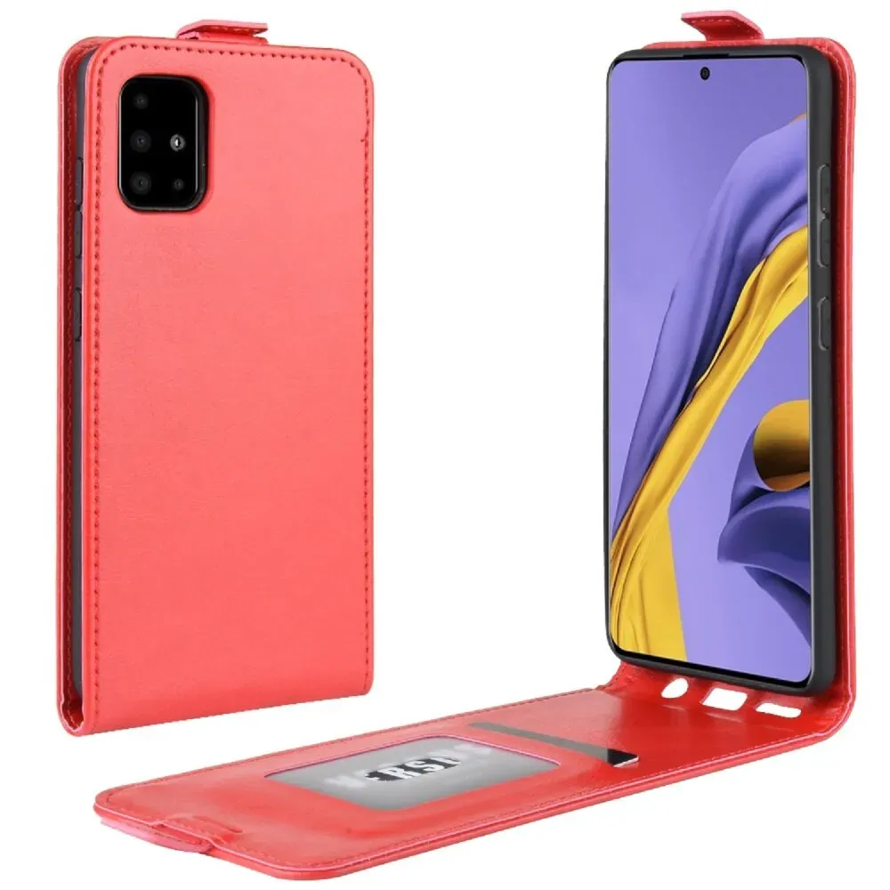 Flip Case Handyhülle für Samsung Galaxy A51 Vertikal Schutzhülle Tasche Cover RotBumper Smartphone Kartensteckplatz-Kreditkarte-Geldscheine EC-Karte Bank-Karte