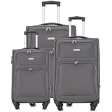 Cheffinger Hochwertiges 3er Kofferset aus Stoff mit Erweiterbarer Kapazität und 360° Rädern Grau