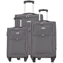 Cheffinger Hochwertiges 3er Kofferset aus Stoff mit Erweiterbarer Kapazität und 360° Rädern Grau