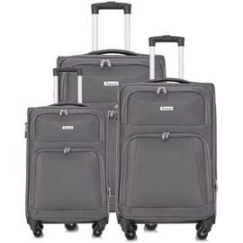 Cheffinger Hochwertiges 3er Kofferset aus Stoff mit Erweiterbarer Kapazität und 360° Rädern Grau