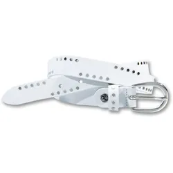 Nietengürtel SILBERGIFT, Damen, Gr. 95, weiß, Leder, unifarben, feminin,klassisch,modisch,sportlich, Gürtel, Sportive partielle Nietenapplikation