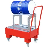 Bauer® Auffangwanne, fahrbar, inkl. Fassbock, 1x 60 l liegend, Auffangvolumen 61 l, feuerrot