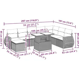 vidaXL Gartensofa-Set 10-tlg. grau Polyrattan