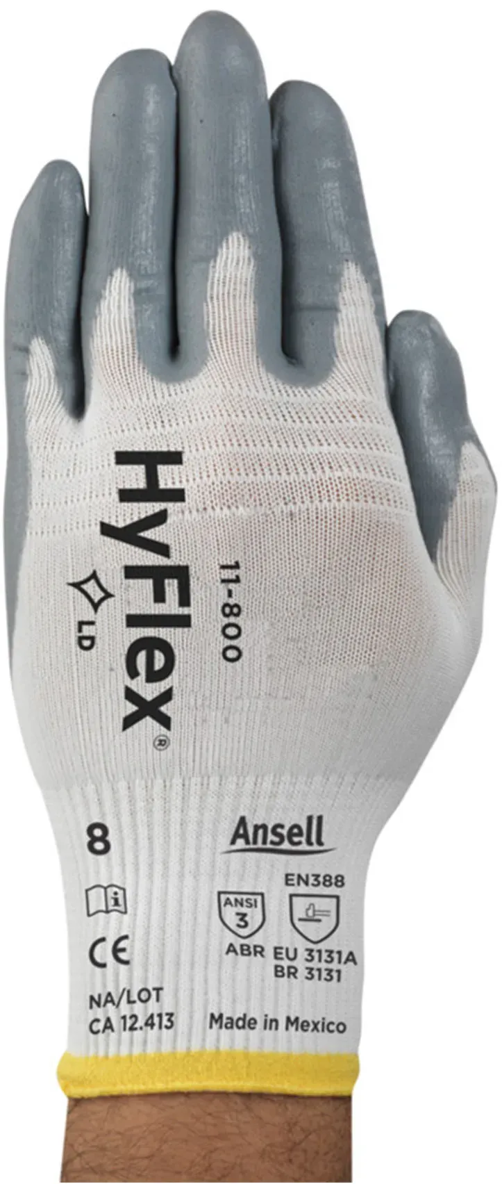 Ansell HyFlex 11-800 Mehrzweckhandschuhe mit Nitril-Beschichtung weiß/grau, VE 12 Paar 6/XS