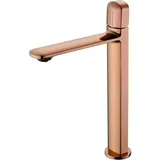 Wasserhahn Bad RoséGold, Waschtischarmatur Hoch Aus Kupfer Mit Auslauf HöHe 236 MM, Einhebelmischer Mischbatterie Waschbecken FüR Heiß- Und Kaltwasser, Geeignet FüR Badezimmer, GäSte Wc, KüChe