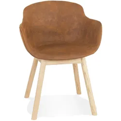 Kadima Design Esszimmerstuhl Skandinavisch | Mikrofaser & Eiche | Professional & Pflegeleicht | Cognac Braun |  59x54x80cm | Kerano Kollektion