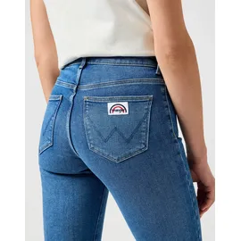 Wrangler Bootcut-Jeans "Flare", Damen, Gr. 31, Länge 30, blau (raven), Denim/Jeans, Obermaterial: 80% Baumwolle, 18% Polyester, 2% Elasthan, unifarben, ausgestellt lang, Jeans, im Retro-Design mit ausgestelltem Bein