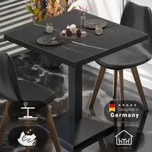 GGM Möbel BPA | Bistro Tisch | Quadratisch | Schwarzer Rand | 80 x 80 x 78,5 cm | Schwarz Marmor / Schwarz