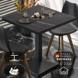 GGM Möbel BPA | Bistro Tisch | Quadratisch | Schwarzer Rand | 80 x 80 x 78,5 cm | Schwarz Marmor / Schwarz