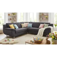 TRENDMANUFAKTUR Ecksofa Rondo wahlweise mit Schlaffunktion, bequeme Armlehnen, L-Form, wahlw.mit Federkern, Füße chromfarben, Unser Dauertiefpreis grau