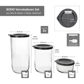 Ritzenhoff & Breker 6tlg Set Boho Vorratsdosen Anthrazit aus Glas & Kunststoff