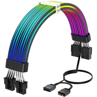 Sirlyr RGB PC-Kabel, Strimmer 2 * 8 Pin PSU Verlängerungskabel, 5V 3Pin Sync ARGB, für Grafikkarten-Netzteil, Computergehäuse Dekoration Schwarz Style