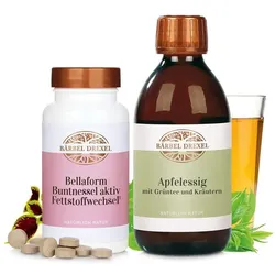 Experten-Bundle Bellaform Buntnessel aktiv Fettstoffwechsel Presslinge + Apfelessig mit Grüntee und Kräutern Essenz