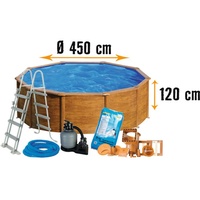 Summer Fun Stahlwandpool-Set, rund, Holz-Dekor, Braun|Blau