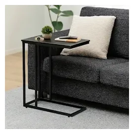 Relaxdays Beistelltisch C-Form, HBT 79x60x30 cm, Rollen, Sesseltisch zum Unterschieben, Industrial-Design, braun/schwarz