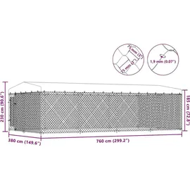 vidaXL Hundezwinger 7,6 x 3,8 x 2,3 m Stahl Grau