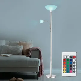 GLOBO Lighting - Stehlampe Deckenfluter Wohnzimmerleuchte Schlafzimmerlampe Stehleuchte, Metall Glas nickel Chrom, RGB LED dimmbar Fernbedienung, 1x
