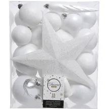 Kaemingk Weihnachtskugeln bruchfest, langlebig, winterweiß 33 Kugeln + Stern