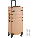 SONGMICS Kosmetikkoffer Trolley, 4-in-1 Schminkkoffer extra groß, Friseurkoffer 34 x 24 x 79,3 cm, abschließbar, Make-up Koffer, Rollen 360° drehbar, Reisen, Geschenkidee, Champagnergold JHZ015A01