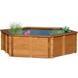 dobar® 29230FSCe Hochteich Hexagon | Gartenteich 330 L aus robustem Massivholz | Miniteich für Garten/Terrasse/Balkon | Teich für den Garten inkl. Teichfolie | 149 x 128,5 x 40 cm | Braun
