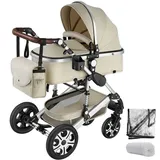 Tectake tectake® Kombi-Kinderwagen, 2 in 1, klappbar, mit 5-Punkt-Gurt, Bremse, Schutzbügel und Handschlaufe, pulverbeschichteter Aluminiumrahmen, pflegeleichter Stoffbezug, für 0 bis 36 Monate geeignet, Belastbarkeit 15 kg