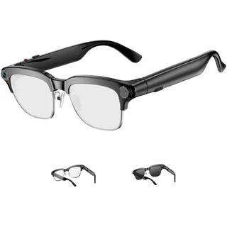 TOOBUR AI Smart Glasses mit 8MP Kamera, 1080P Anti-Shake HD Video, 2 Paar Linsen, Echtzeitübersetzung & Sprachassistent, Bluetooth-Anrufe & Offene-Ohr-Audio für Vlogging, Reisen & Meetings
