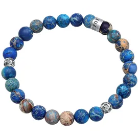 KUZZOI Armband Herren Achat Perlen Blau Beads 925 Silber Größe 23
