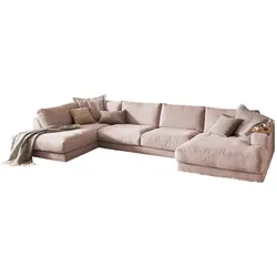 KAWOLA Sofa MADELINE Wohnlandschaft U-Form Cord rosa Longchair rechts