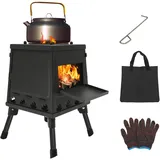 Zeltofen mit Rohr, Zelt Heizungen mit Tragetasche und Brennstab, Verstellbarer Gartenkamin Terrassenofen, Raketenofen für Camping Outdoor Heizung