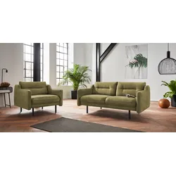 2-Sitzer ANDAS "Nordfyn", grün (oliv), B:169cm H:81cm T:92cm, Struktur weich (100% Polyester), Luxus-Microfaser Lederoptik (100% Polyester), 100% NaturLEDER, Sofas, edles Design in 3 Bezugsqualitäten, Design by Morten Georgsen