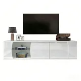 Okwish TV-Schrank Lowboard 180x40x45 cm Weiß Glas/MDF/Spanplatte