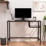 Makastle Schreibtisch Computertisch Glas Bürotisch Arbeitstisch PC Laptop Tisch Rechteckiger Tisch mit 1 offenen Fach, Glasplatte und Gestell aus Stahl, Transparent 100x36x74 cm