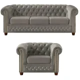 S-Style Chesterfield Polestergarnitur 3+1 Cleo Blink ¦ grau ¦ Maße (cm): B: 203 H: 72