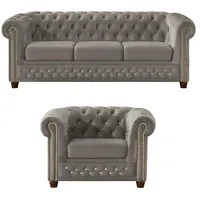 S-Style Chesterfield Polestergarnitur 3+1 Cleo Blink ¦ grau ¦ Maße (cm): B: 203 H: 72