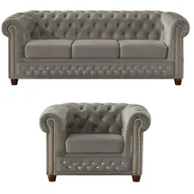 S-Style Chesterfield Polestergarnitur 3+1 Cleo Blink ¦ grau ¦ Maße (cm): B: 203 H: 72