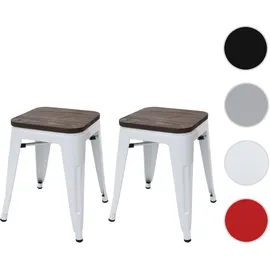 Mendler 2er-Set Hocker HWC-A73 inkl. Holz-Sitzfläche, Metallhocker Sitzhocker, Metall Industriedesign stapelbar ~ weiß