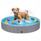EUGAD Hundepool, Faltbare Hundepool, Hunde Pool mit Sprinkler 80x20cm Schwimmbecken für Kleien mittlegroße Hunde, PVC Hundeplanschbecken Kinderpool Wasserspielzeug für Sommer Outdoor Garten
