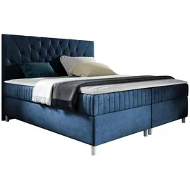 Mirjan24 Boxbett, Blau, Holz, H3, 140x200 cm, Schlafzimmer, Betten, Boxspringbetten
