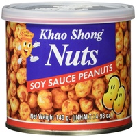 Khao Shong Erdnüsse mit Sojasauce, knackige Erdnüsse mit würziger Sojasoße überzogen, knusprige Nüsse, salziger Snack für unterwegs, (1 x 140 g Dose)