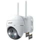 ieGeek Überwachungskamera 3MP Überwachungskamera Aussen Akku 2K mit 32&64GB Speicher Karte (Aussen, Außenbereich, Outdoor, Außen, 355°/140° Pan Tilt Kabellose WLAN IP Kamera Überwachung Außen Farbnachtsicht, PIR Bewegungsmelder Sirene/Weißlichtalarm 2,4GHz WiFi, kompatibel mit Alexa Cloud/Speicher Karte 2-Wege-Audio IP65)