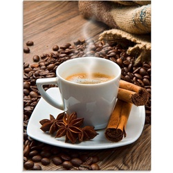 Artland Glasbild Kaffeetasse Leinensack mit Kaffeebohnen, Getränke (1 St), in verschiedenen Größen braun 45 cm x 60 cm