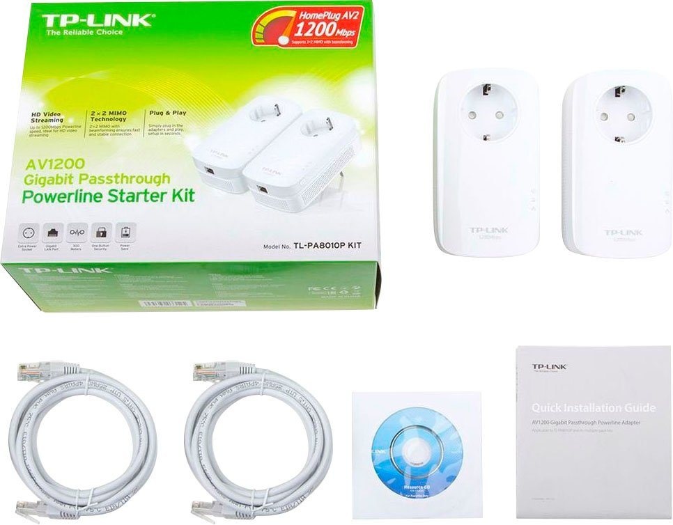 tp-link TL-PA8010P KIT AV1200 Powerline Starter Kit Netzwerk-Adapter, 200 cm weiß